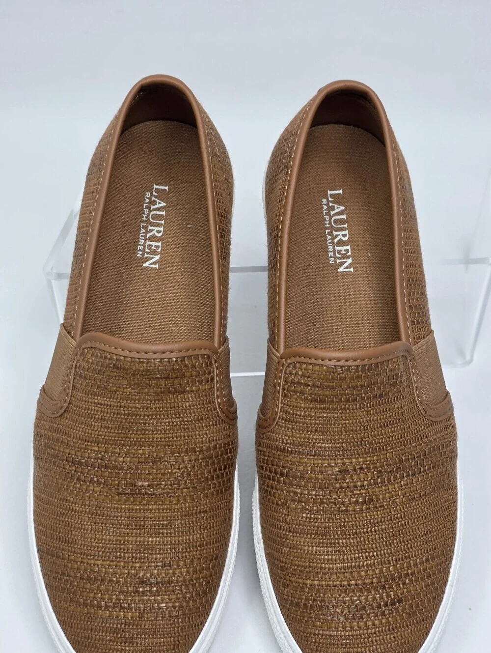 Lauren Ralph Lauren Janis Casual Sneakers Faux Straw Tan Womens Size 9 New